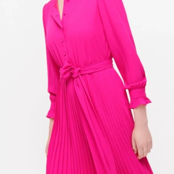 j crew tie front pleated dress J.Crew Women's Pleated contrast-stitch side-tie mini dress in linen blend (Size 16)
